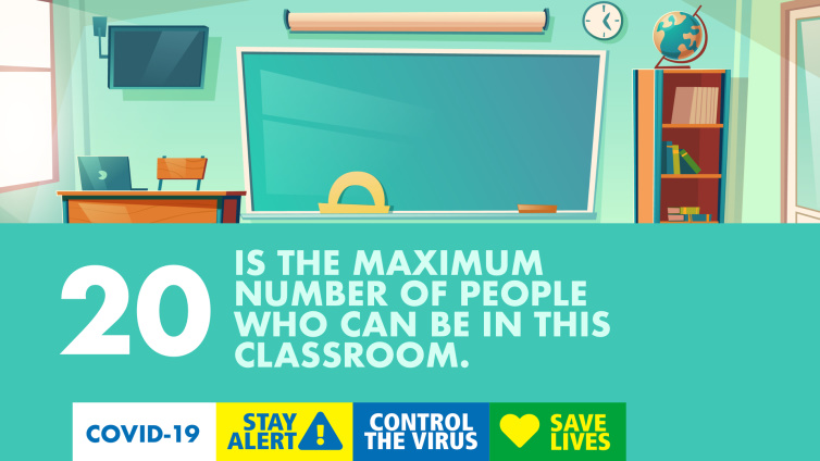 20 er det maksimale antallet personer som kan være i denne miniatyrbildet av klasserommet