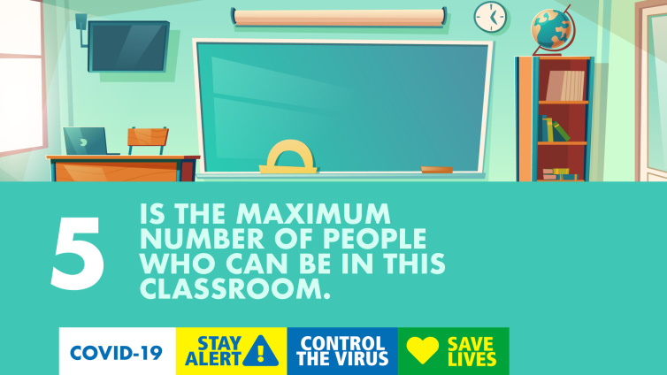 5 er det maksimale antallet personer som kan være i denne miniatyrbildet av klasserommet
